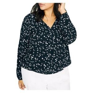 SANCTUARY Womens Black Floral Blouson Sleeve V Neck Hi-Lo Top 3X